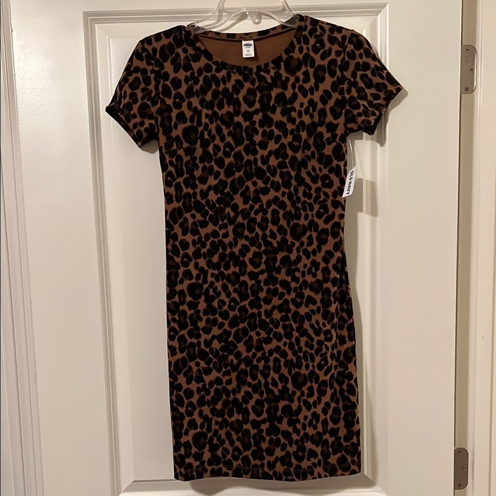 NWT Old Navy Size XS Leopard Print T-Shirt Dress Short Sleeved